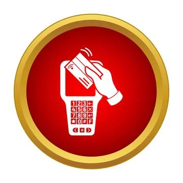 Hand using contactless credit card payment terminal Illustrazione stock
