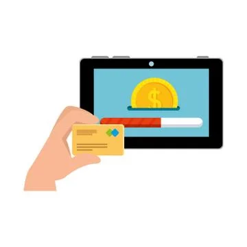 Hand using credit card and tablet with coin money 스톡 일러스트