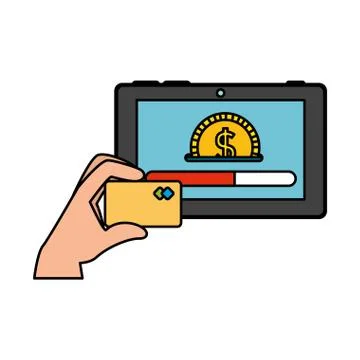 Hand using credit card and tablet with coin money 스톡 일러스트