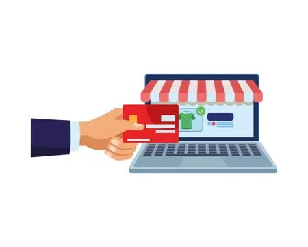 Hand using credit card ecommerce and laptop Illustrazione stock