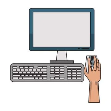 Hand using desk computer with mouse monitor and keyboard 스톡 일러스트