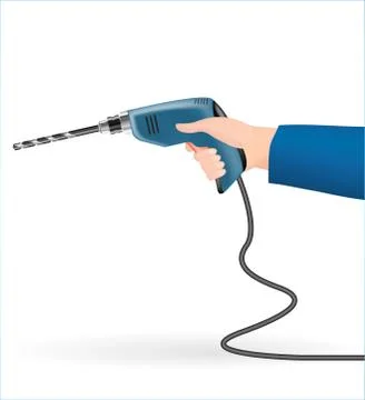 Hand using a electric drill on a white background Stock Illustration