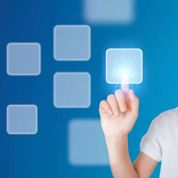 Hand using fingerprint to select on the touch screen Stock Photos