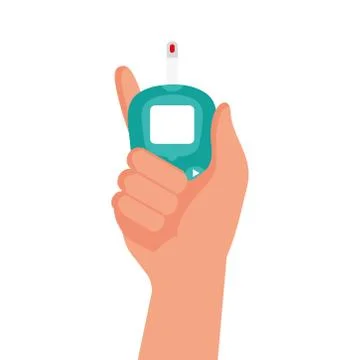 Hand using glucometer test device isolated icon Illustrazione stock