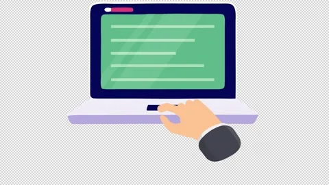 Hand using a laptop. Computer work animation. Cartoon Stock Footage 320661012