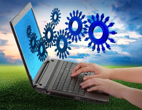 Hand using laptop Stock Illustration