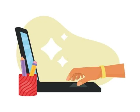 Hand using laptop Stock Illustration