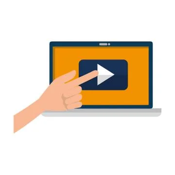Hand using laptop with media player app イラスト素材