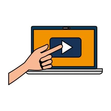 Hand using laptop with media player app Stock Illustration