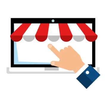 Hand using laptop with parasol Stock Illustration