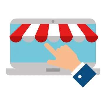 Hand using laptop with parasol Illustrazione stock