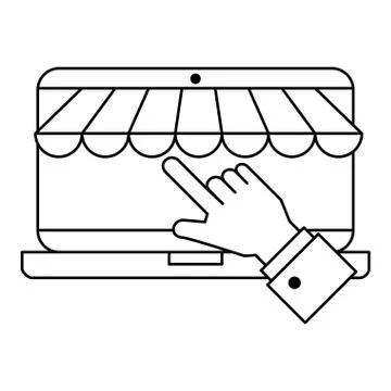 Hand using laptop with parasol イラスト素材