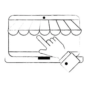 Hand using laptop with parasol 스톡 일러스트