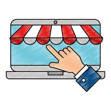 Hand using laptop with parasol イラスト素材