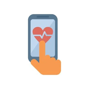 Hand using mobile app for heart rate tracking Illustrazione stock