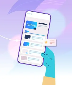 Hand using mobile app for online reading news newspaper or magazine on Ilustración de archivo