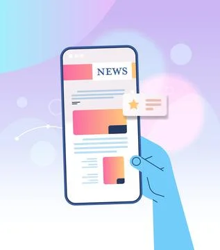 Hand using mobile app for online reading news newspaper or magazine on Ilustración de archivo