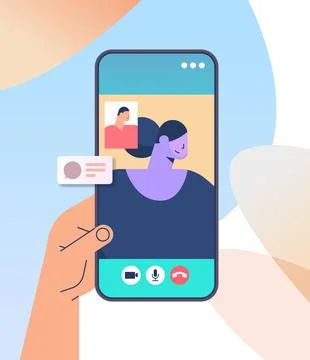 Hand using mobile app for virtual conference meeting friends discussing during イラスト素材
