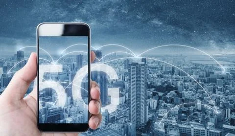 Hand using mobile smart phone, and wireless network connection technology Stock Photos