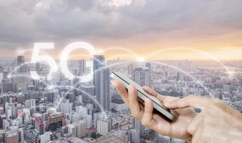 Hand using mobile smart phone, and wireless network connection technology Stock Photos
