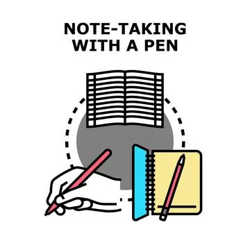 Hand using a pen taking notes in a notebook Stock Illustration