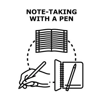 Hand using a pen taking notes in a notebook Stock Illustration