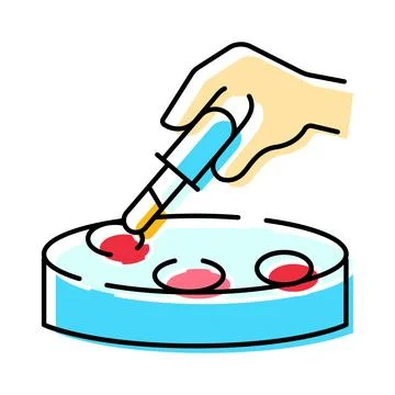 Hand using pipet dropping liquid into petri dish Stock Illustration