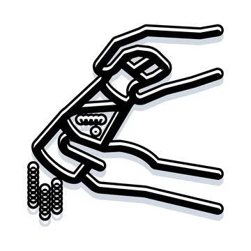 Hand using pliers gripping a small spring イラスト素材