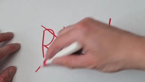 A hand using a red marker repeatedly crosses out the word risk on a white sheet Stockbeeldmateriaal 337550837