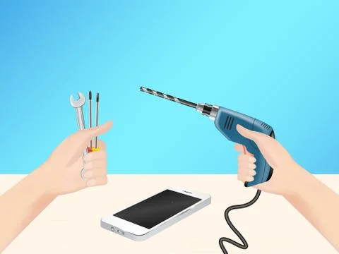 Hand using repair tool for self fixing smartphone Stock Illustration
