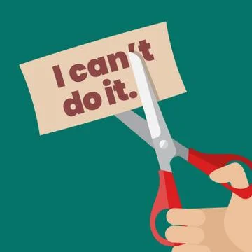 Hand using scissors to remove the word can't to read I can do it Ilustración de archivo