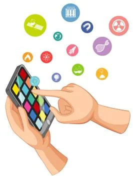 Hand using smart phone with education icon isolated Stock Illustration