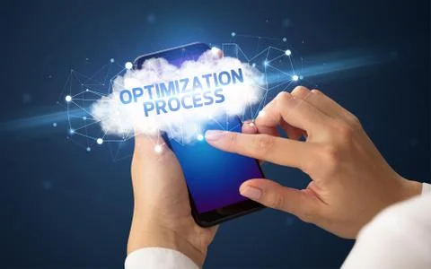 Hand using smartphone with cloud business concept Foto stock