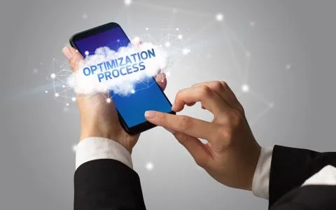 Hand using smartphone with cloud business concept Foto stock