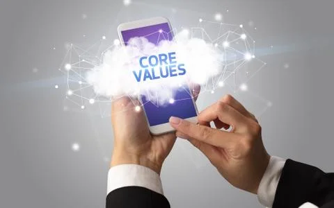 Hand using smartphone with cloud business concept Foto stock