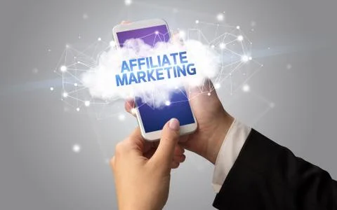 Hand using smartphone with cloud business concept Foto stock