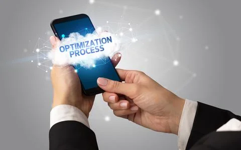 Hand using smartphone with cloud business concept Stock Photos