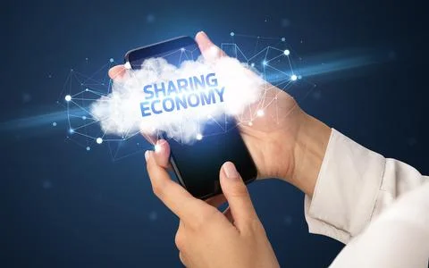 Hand using smartphone with cloud business concept Foto stock