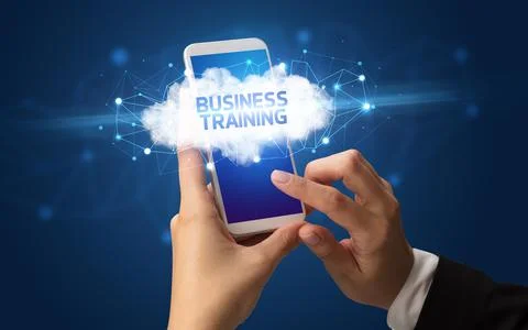 Hand using smartphone with cloud business concept Stock Photos