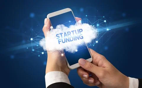 Hand using smartphone with cloud business concept Stock Photos