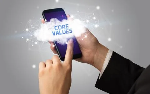 Hand using smartphone with cloud business concept Stock Photos