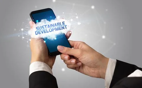Hand using smartphone with cloud business concept Stock Photos