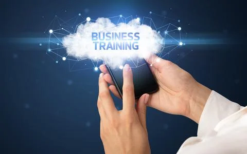 Hand using smartphone with cloud business concept Foto stock