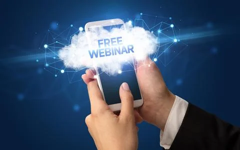 Hand using smartphone with cloud business concept Stock Photos