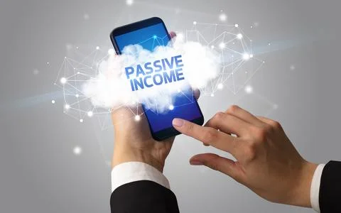 Hand using smartphone with cloud business concept Foto stock