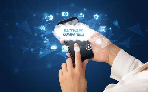 Hand using smartphone with cloud technology concept Stock Photos