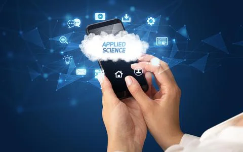 Hand using smartphone with cloud technology concept Stock Photos