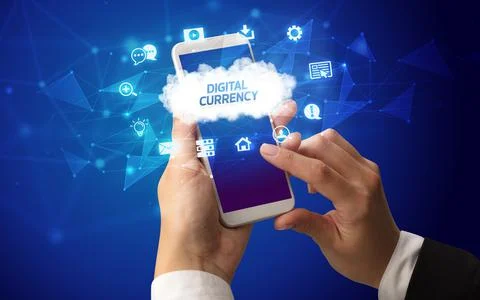 Hand using smartphone with cloud technology concept Stock Photos