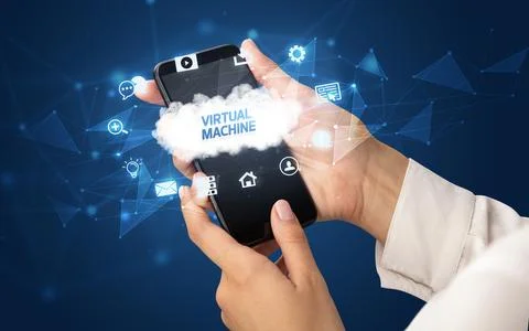 Hand using smartphone with cloud technology concept Stock Photos