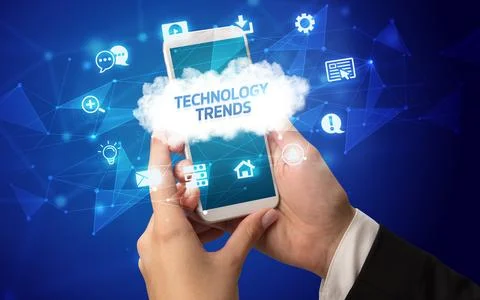 Hand using smartphone with cloud technology concept Stock Photos